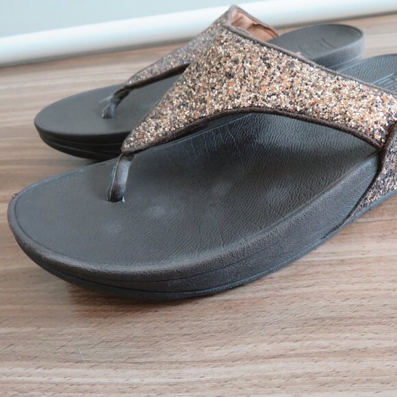 FITFLOP Lulu Chocolate Metallic Glitter Flip Flop Thong Sandals - Size US 7 - Picture 2 of 16